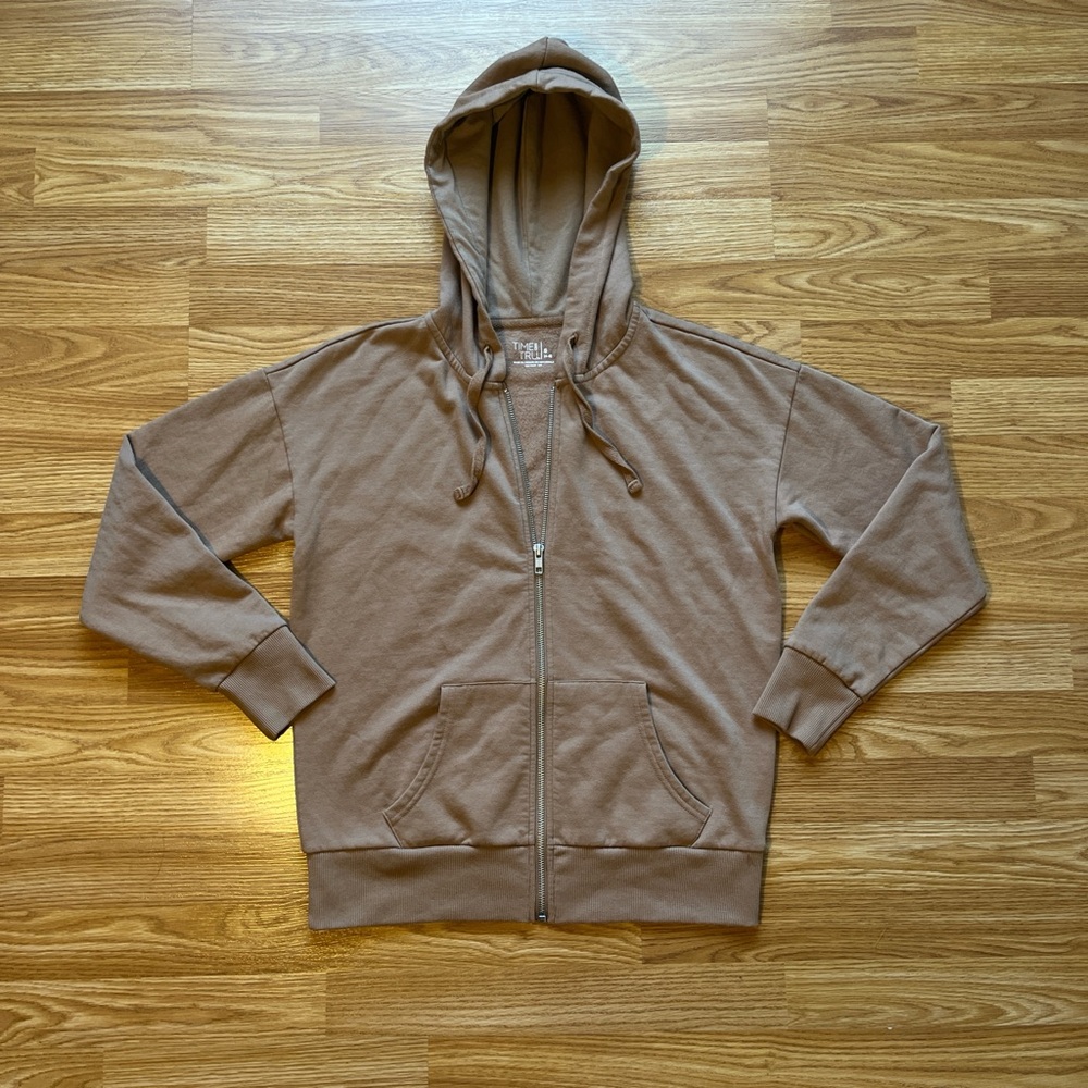 Time and Tru Brown zip up hoodie with a relaxed fit